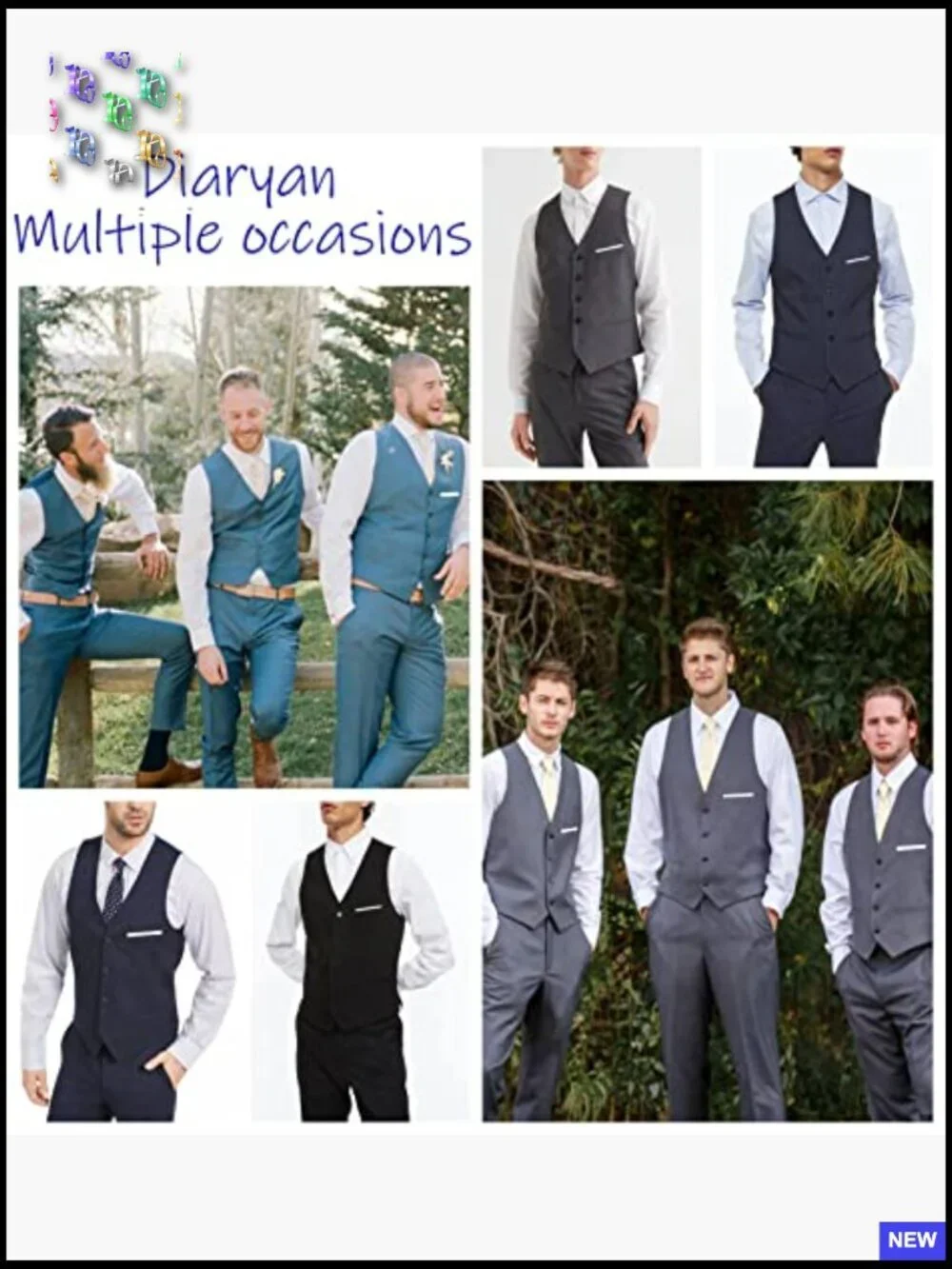 Slim Fit V-Neck Vest Formal Wedding Party Tuxedo Jacket Groom Elegant